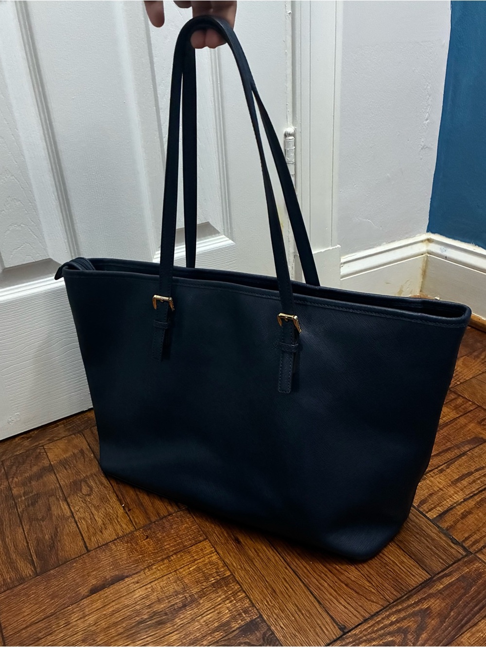 Michael Kors Dark Blue Saffiano Leather Tote with Gold Accents - Picture 3 of 7